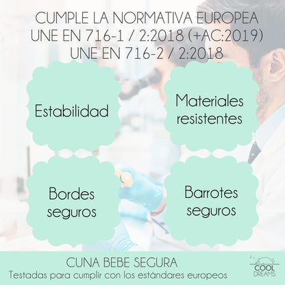 Cuna Bebé Indi Estilo Nórdico Infantil En Blanco Y De Madera De Haya, Con Colchón Morfeo Y Funda De Colchón Impermeable_4