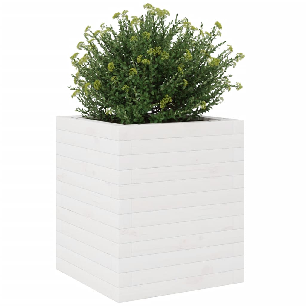 Jardinera De Madera Maciza De Pino Blanca 40x40x46 Cm_3