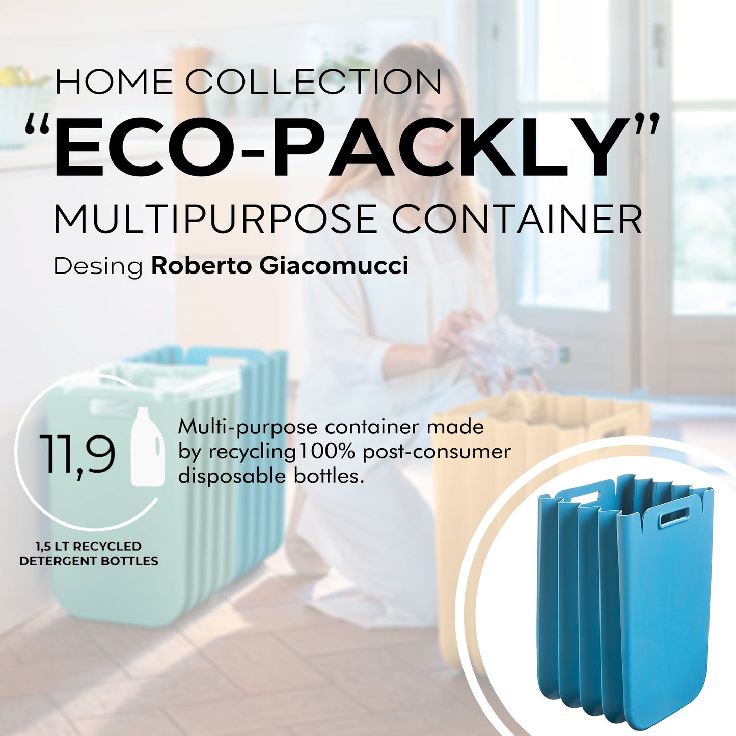 Set De 4x Contenedor Multiusos Plegable 25 Litros C/uno (100l Totales), En Plástico Reciclado, 45x30 Cms, En Color_1