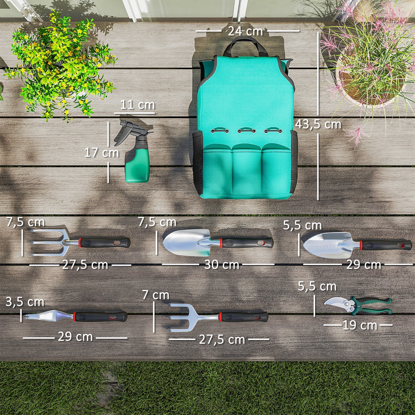 Outsunny Juego De Herramientas Jardinería De 9 Piezas De Aluminio Con Bolsa_2