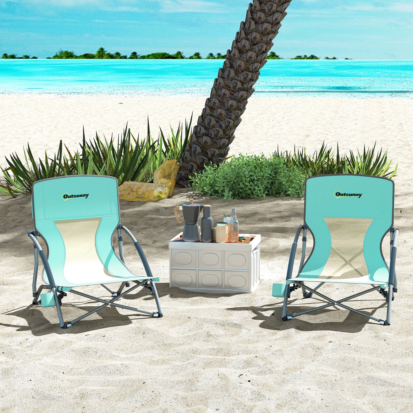 Outsunny Pack De 2 Sillas De Playa Plegables Ligeras Con Respaldo De Malla Azul_1