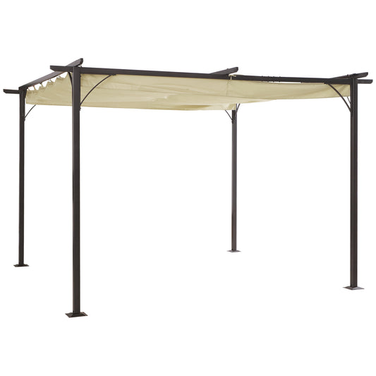 Outsunny Pérgola De Metal 3.5x3.5m Gazebo Cenador Con Techo Retráctil_0