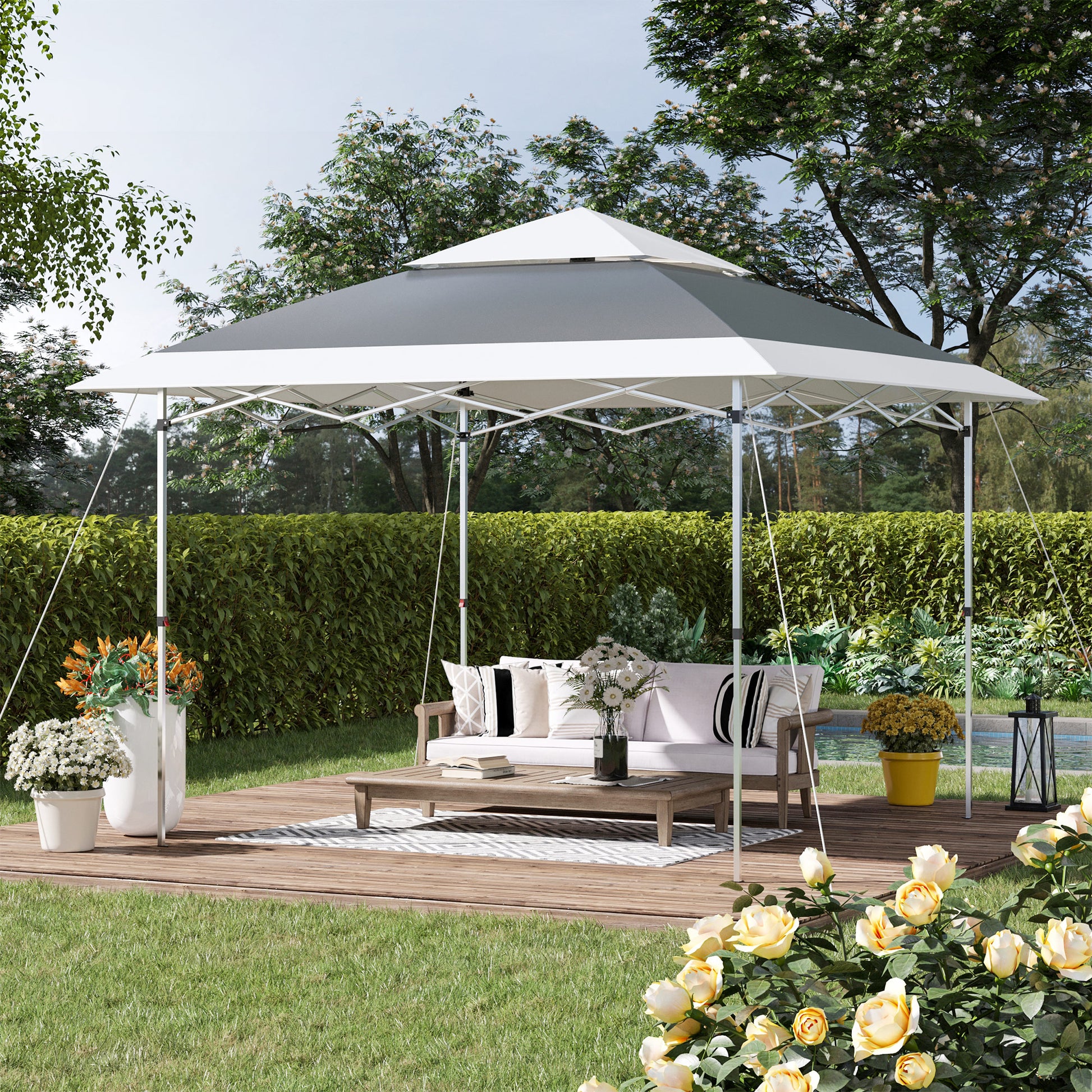 Outsunny Carpa Plegable 3,6x3,6 M Altura Ajustable Con Doble Techo Y Bolsa_1