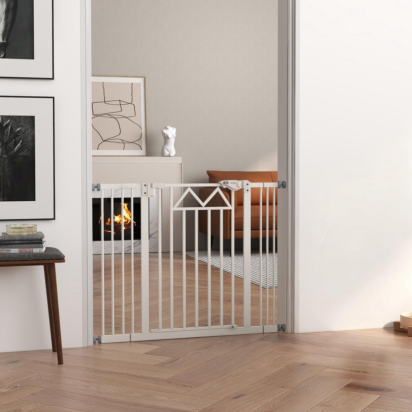 Pawhut Barrera De Seguridad Extensible Con Cierre Automático 74-100x76 Cm Blanco_1