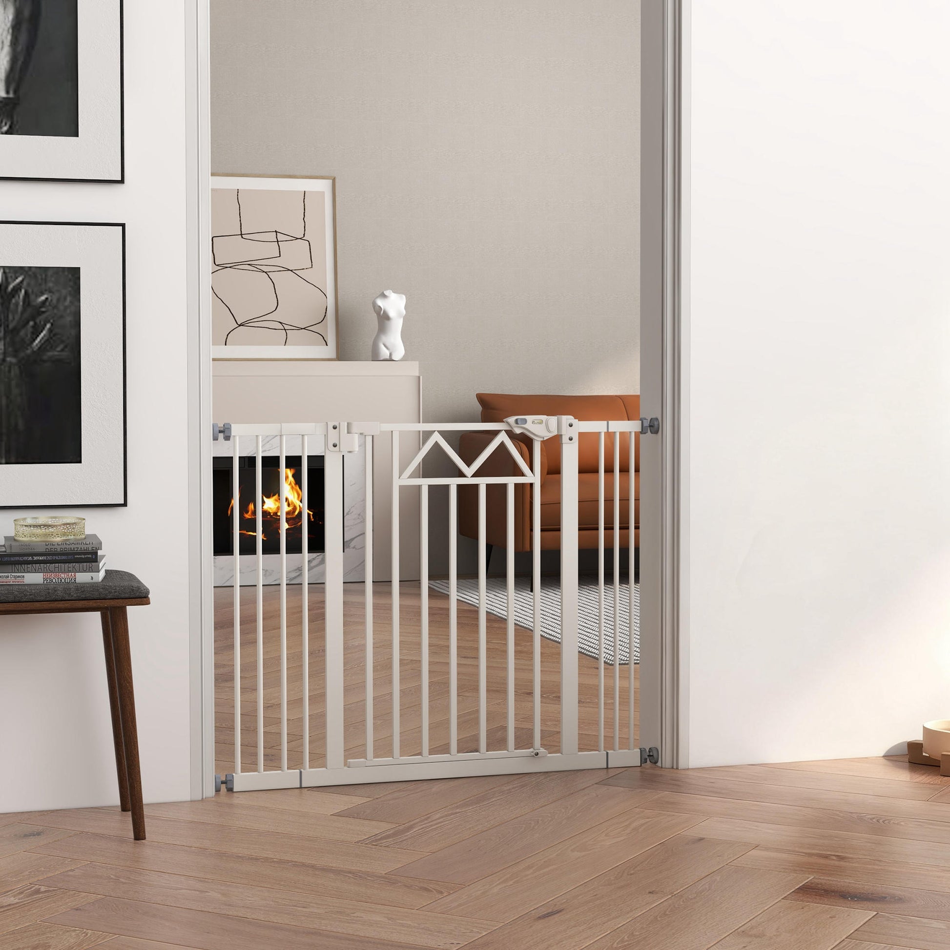 Pawhut Barrera De Seguridad Extensible Con Cierre Automático 74-100x76 Cm Blanco_1