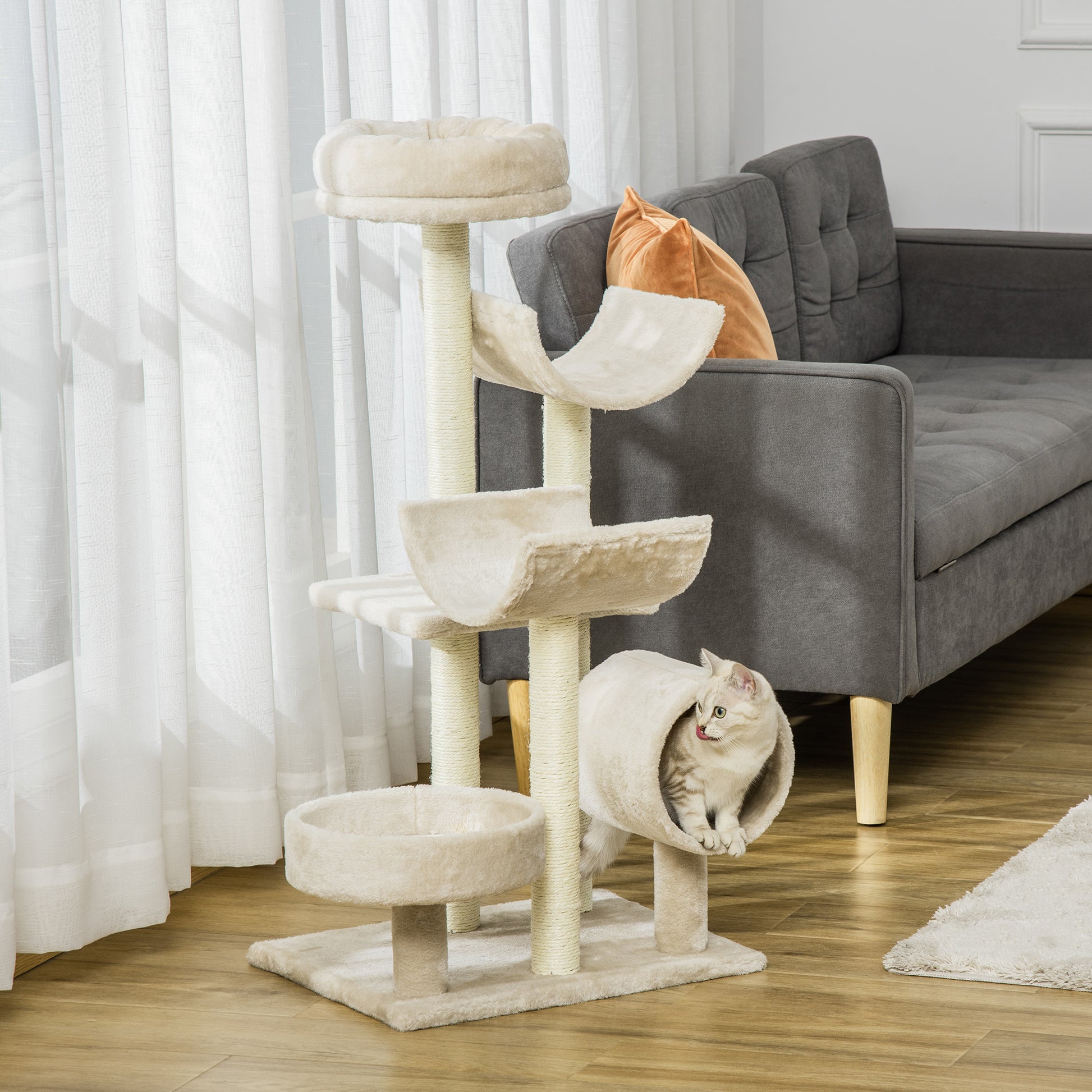 Pawhut Rascador Para Gatos 105cm Árbol Rascador Grande Centro Actividad Sisal_1