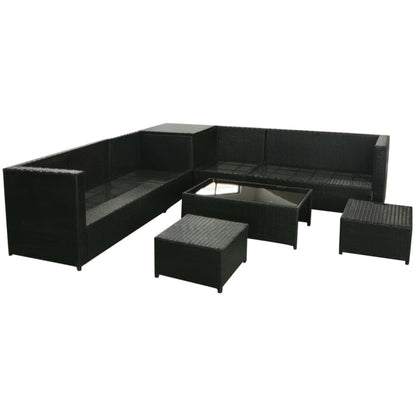 Conjunto De Sofás De Jardín En Ratán Impermeable Negro Con Cojines Beige / Vetonek_2