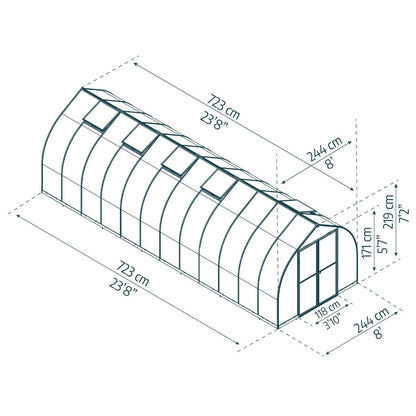 Canopia Bella Invernadero De Jardín Policarbonato 724X244X219 cm Plata Difusa