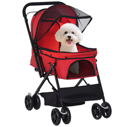 Pawhut Cochecito Para Mascotas Plegable Con Toldo Ajustable 76,5x52x95 Cm Rojo_0