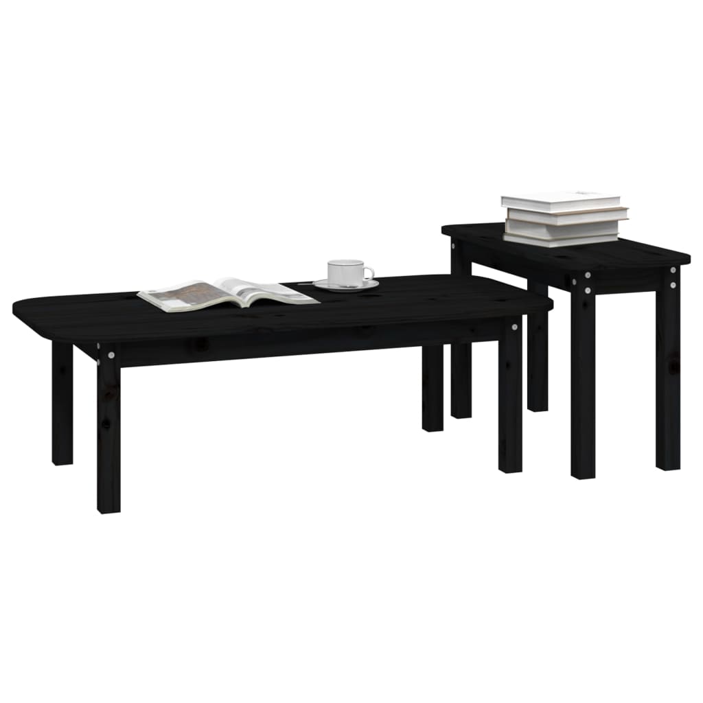 Juego De Mesas De Centro 2 Piezas Madera Maciza De Pino Negro_2