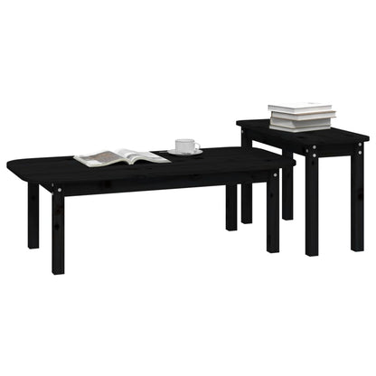 Juego De Mesas De Centro 2 Piezas Madera Maciza De Pino Negro_2