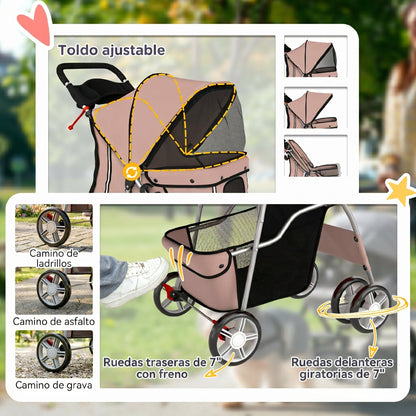Pawhut Carrito Para Perros Plegable Con Cesta De Almacenaje 77x44x102 Cm Café_5