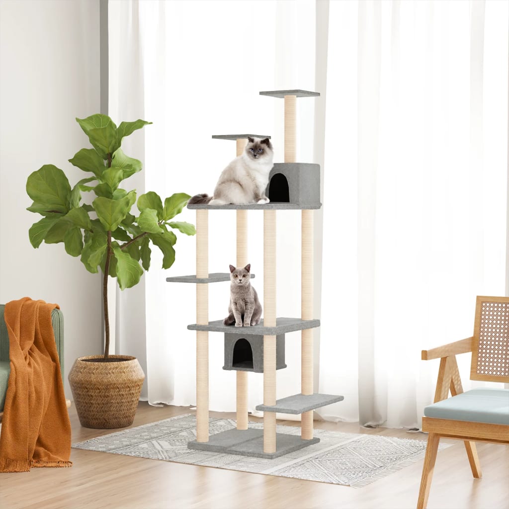 Rascador Para Gatos Con Postes De Sisal Gris Claro 176 Cm_1