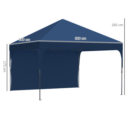 Outsunny Cenador Plegable 3x3m Altura Ajustable Con 1 Pared 4 Sacos Arena Azul_2
