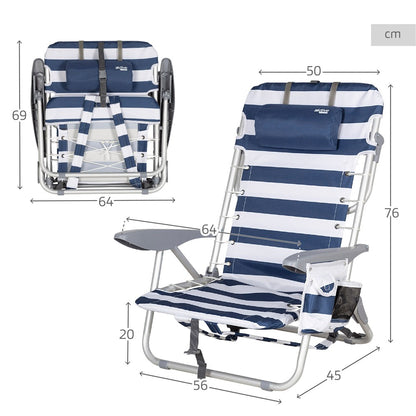 Silla Playa Plegable Baja Mochila 4 Posiciones Rayas C/cojín Y Bolsillo Aktive_3
