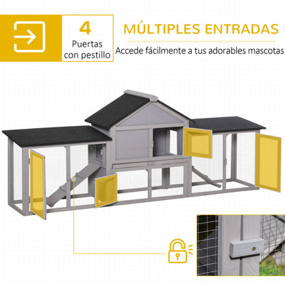 Pawhut Conejera De Exterior Para 2-4 Conejos Con Techo Asfáltico Y Bandeja Gris_3