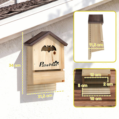 Pawhut Pack De 3 Casas Para Murciélagos De Madera Para Exterior Jardín Natural_2