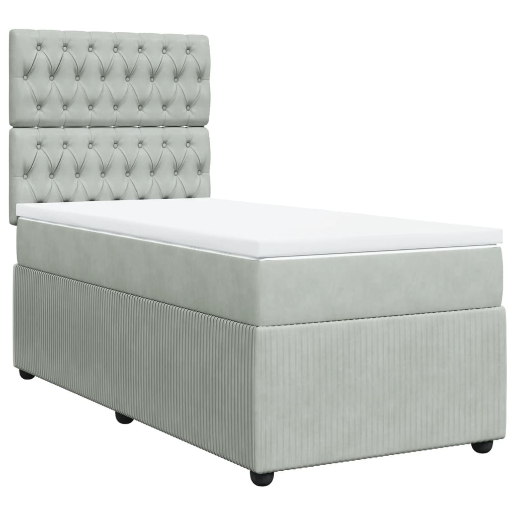 Cama Box Spring Con Colchón Terciopelo Gris Claro 90x190 Cm / Vetonek_0