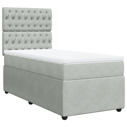 Cama Box Spring Con Colchón Terciopelo Gris Claro 90x190 Cm / Vetonek_0