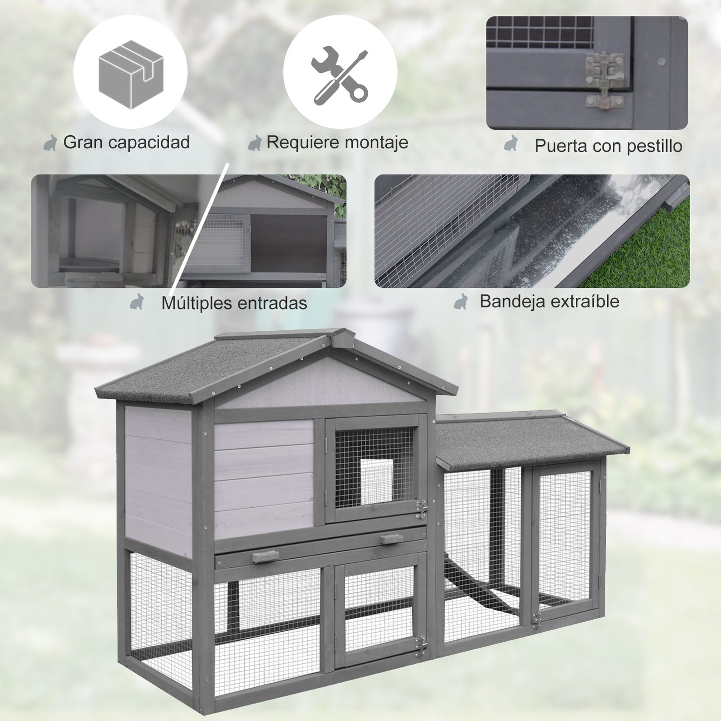Pawhut Conejera Madera De Exterior Jaula Para Conejo Cobaya Y Animales Pequeños_4