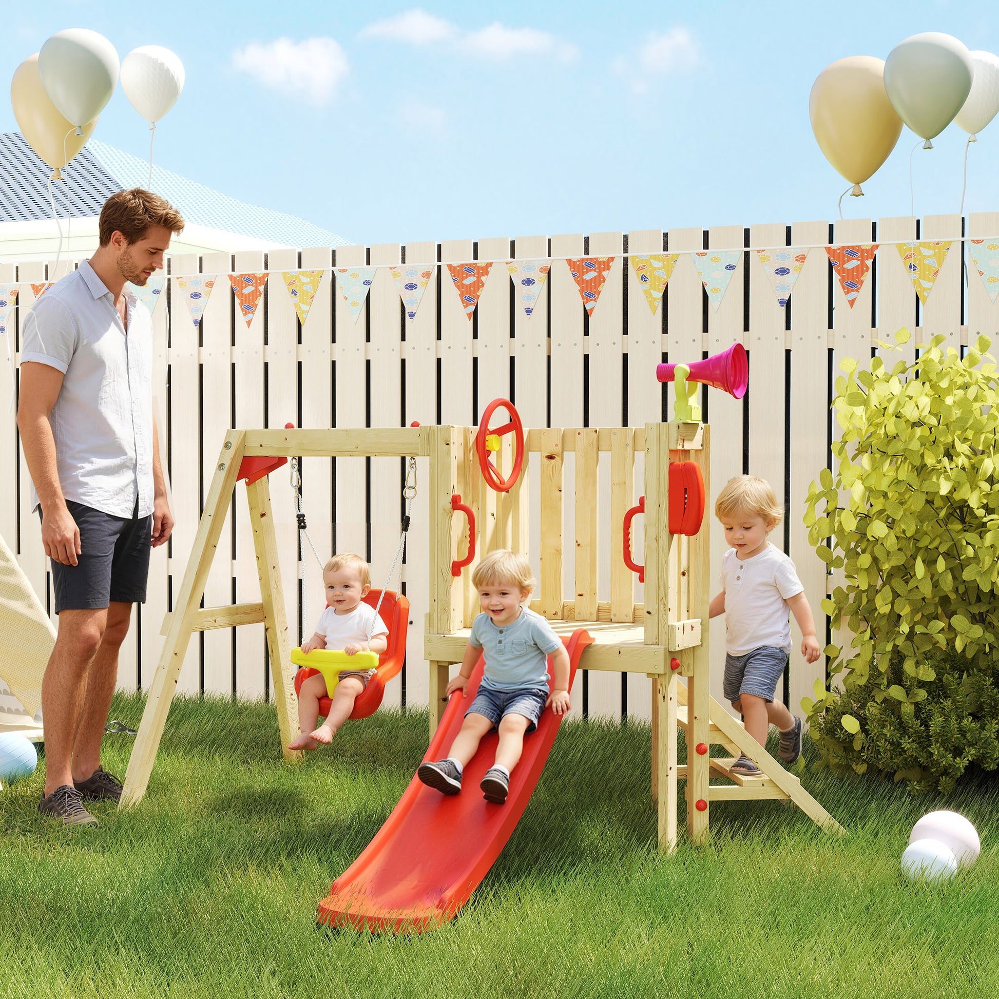 Outsunny Columpio Y Tobogán Infantil_1