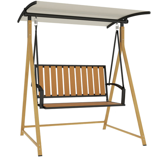 Outsunny Columpio De Jardín De 2 Plazas Con Toldo Ajustable Natural Y Beige_0