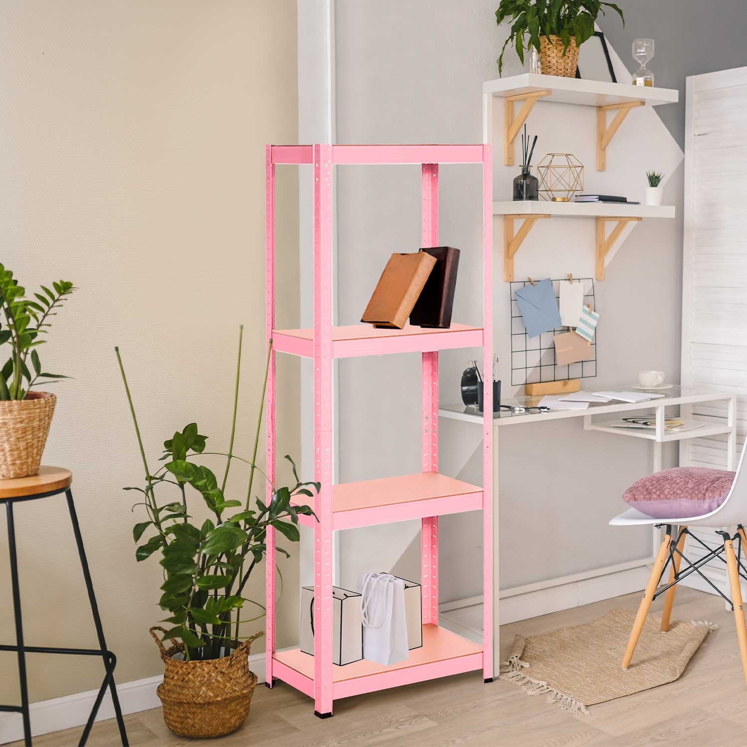 Estantería Metálica Rosa Con 4 Baldas Ajustables 148x60x30cm 240kg 7house_4