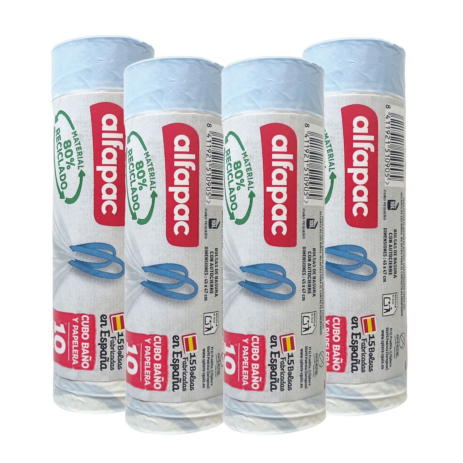 80% Reciclado 4 Rollos De 15 Bolsas De Basura 10l Con Autocierre_0