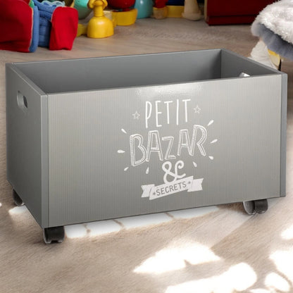 Well Home - Cofre De Juguetes Para Niños Con Ruedas Color Gris 48 X 30 X 28 Cm