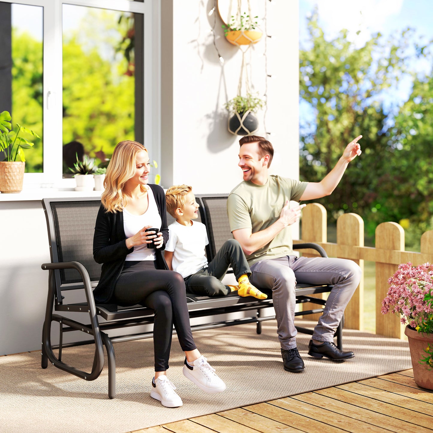 Outsunny Banco De Jardín Exterior De 3 Plazas Con Reposabrazos 147x70x85cm Negro_1