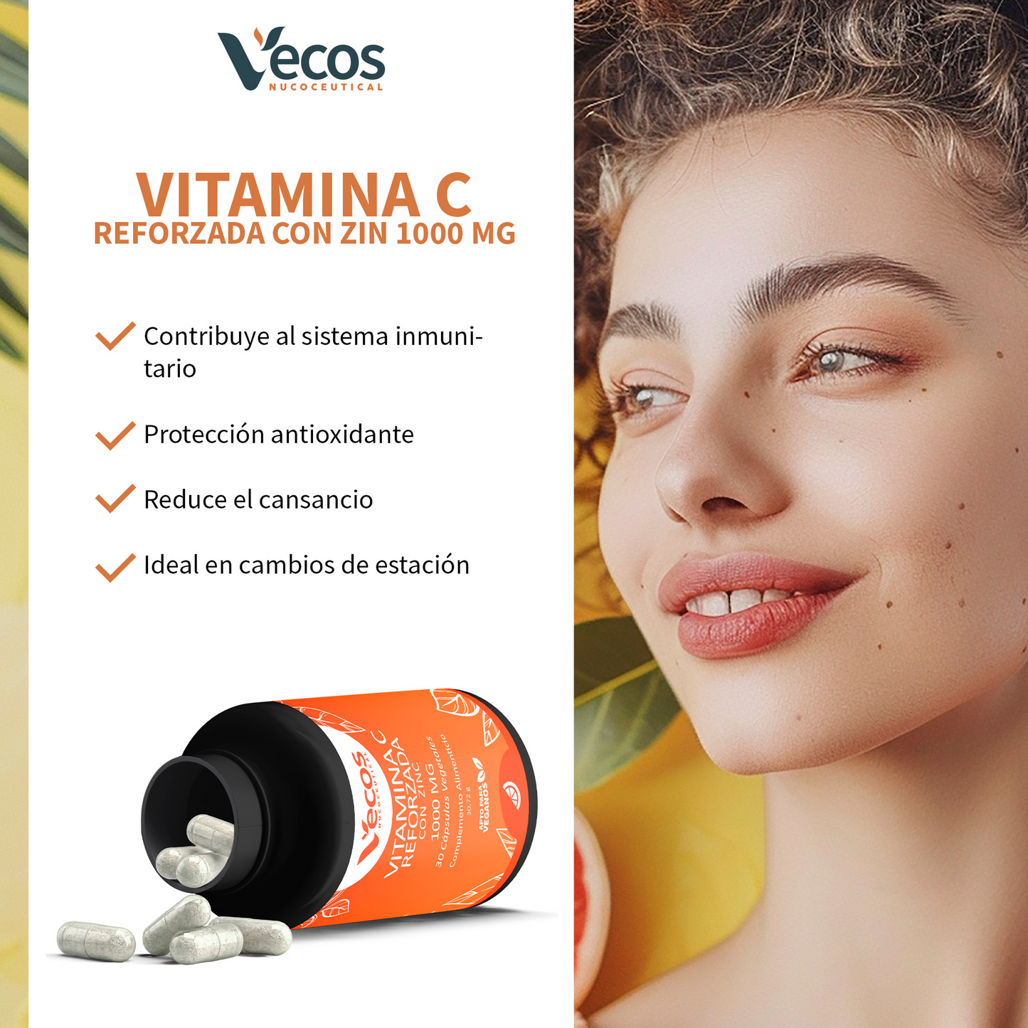 Vitamina C 1000 Mg Vecos 30 Cápsulas | Defensas Y Reducción De La Fatiga | Con Zinc_3