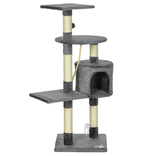Pawhut Rascador Para Gatos Altura 116cm Con Postes De Sisal Cueva Y Plataformas_0