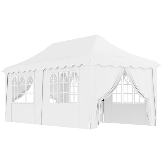 Outsunny Carpa Plegable Pop-up 6x3 M Anti-uv Con 6 Paredes Laterales Blanco_0