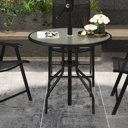 Outsunny Mesa De Jardín Redonda De Cristal Con Agujero Para Sombrilla Ø80x72 Cm_1