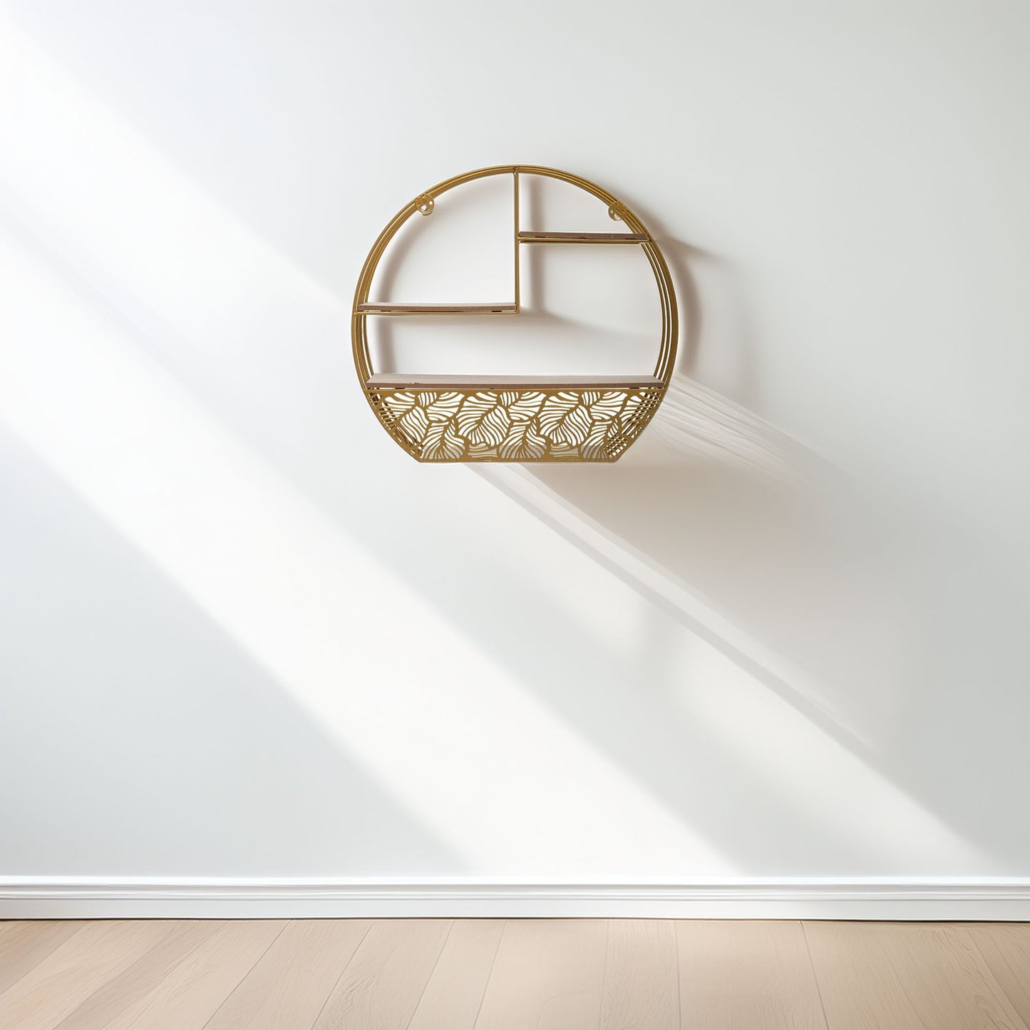 Wellhome Estantería Pared Madera Metal Redonda Oro