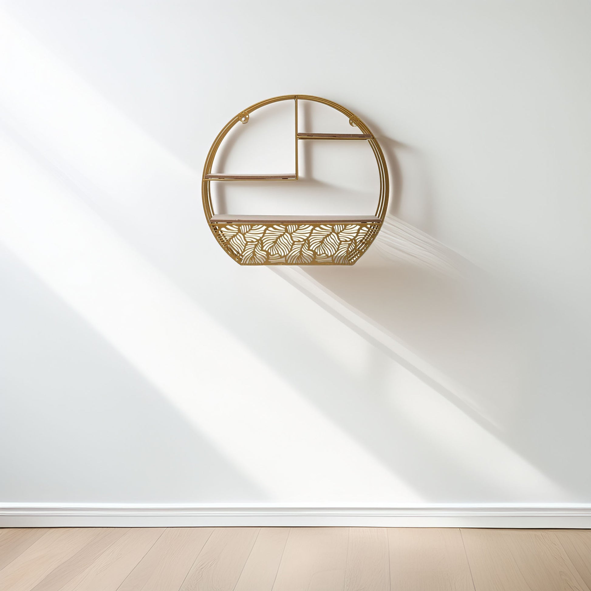 Wellhome Estantería Pared Madera Metal Redonda Oro