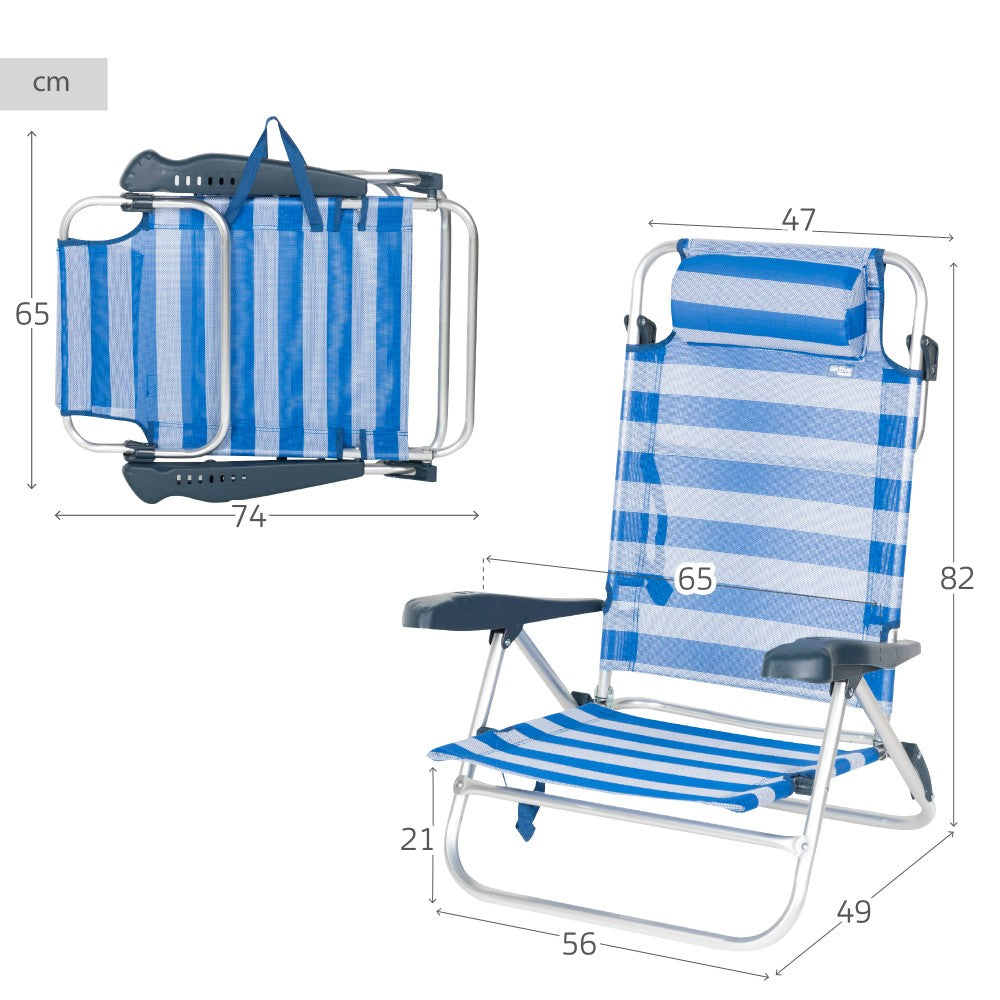 Aktive Silla De Playa Plegable Y Reclinable 7 Posiciones Marinera C/cojín Y Asas Mano_3
