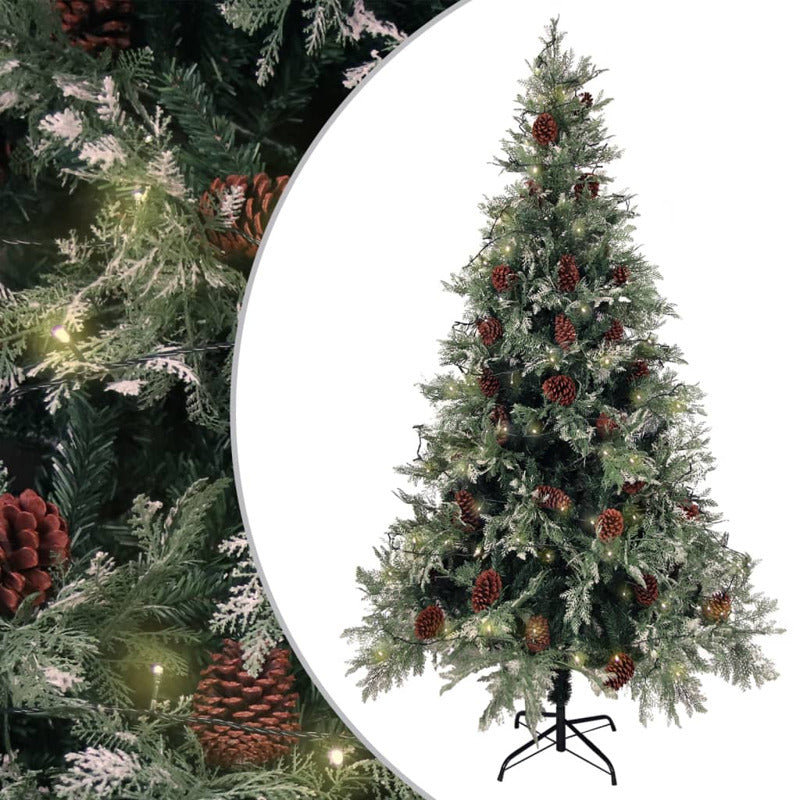 Vidaxl Árbol De Navidad Con Luces Y Piñas Pvc Pe Verde 195 Cm_0