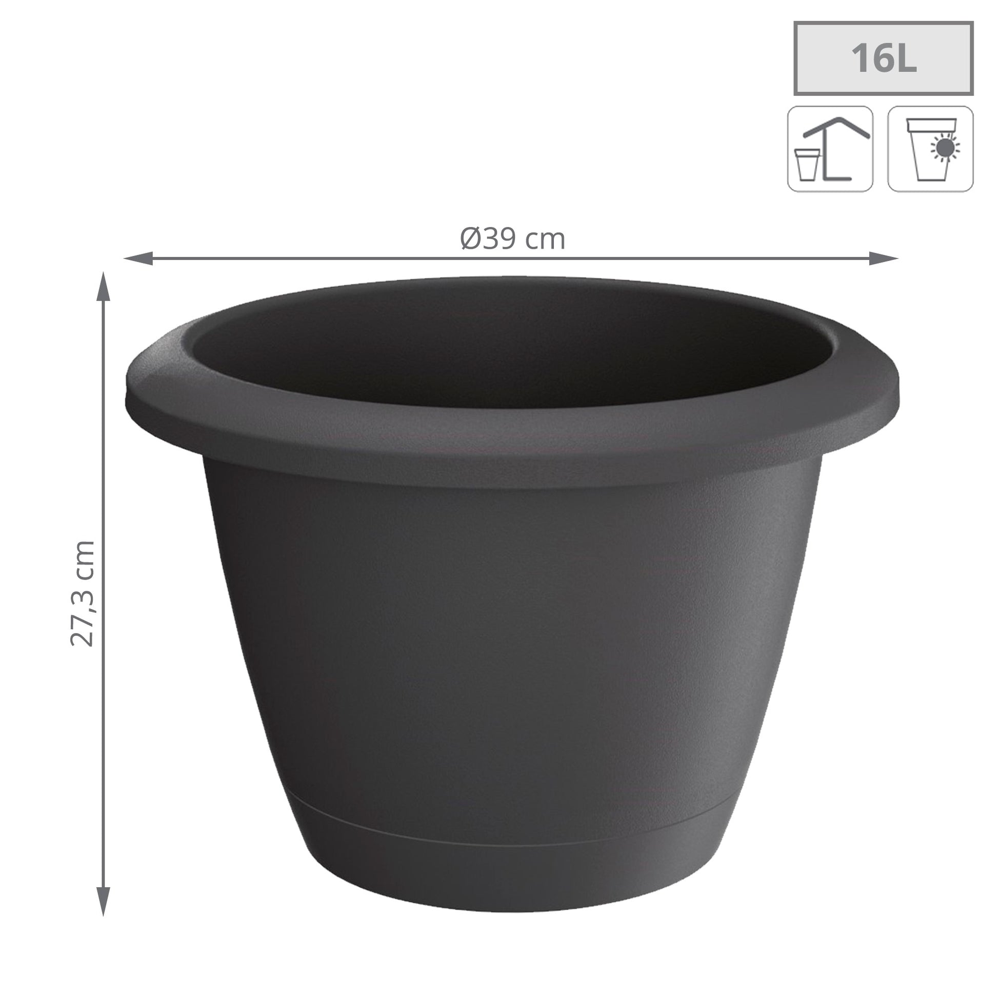Maceta Respana Basic , Dimensiones (mm) 390x390x273, Color Antracita_2
