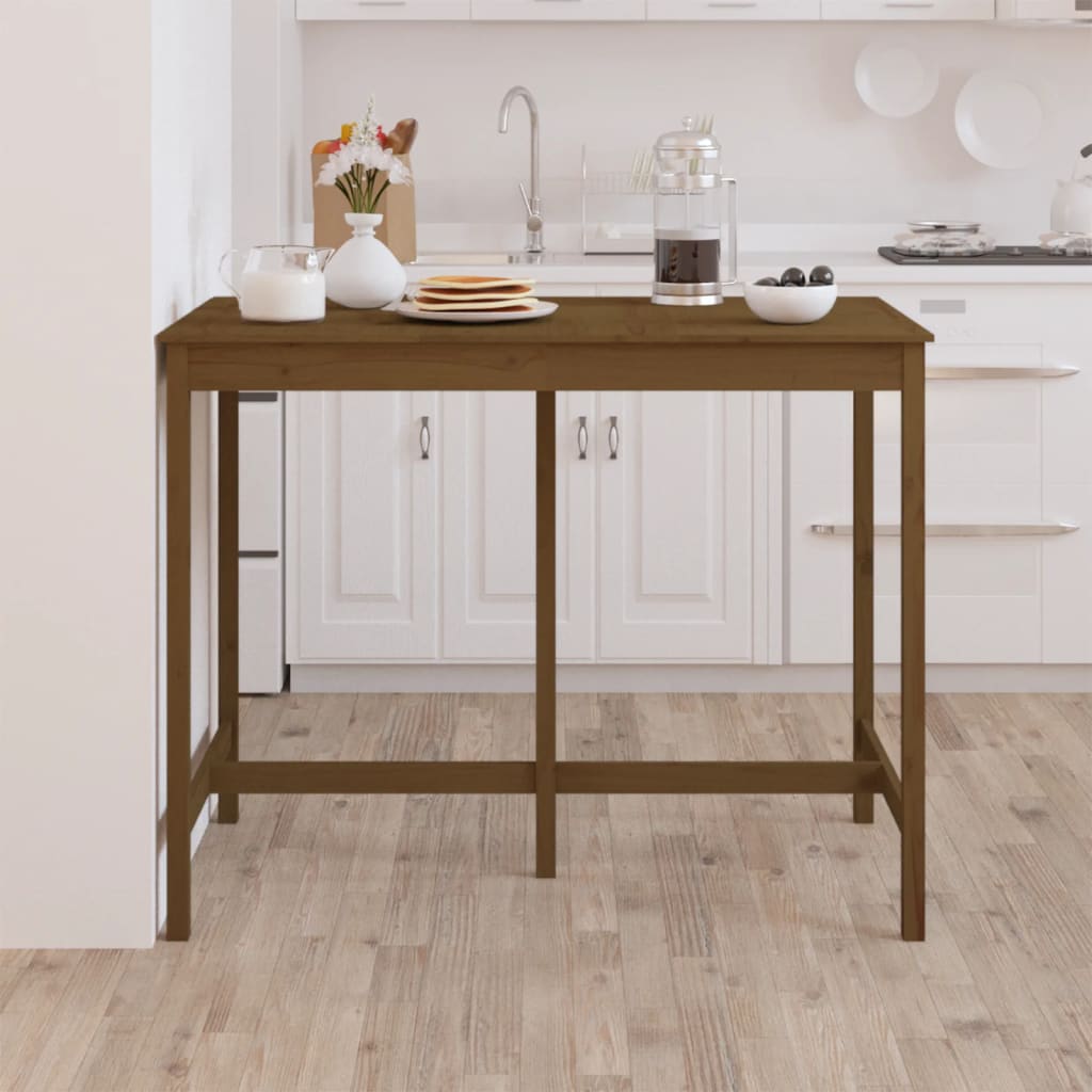 Mesa Alta De Bar Madera Maciza De Pino Marrón Miel 140x80x110cm_3