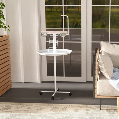 Pawhut Comedero De Pájaros Para Exterior Con Ruedas Ø60x138 Cm Blanco_3