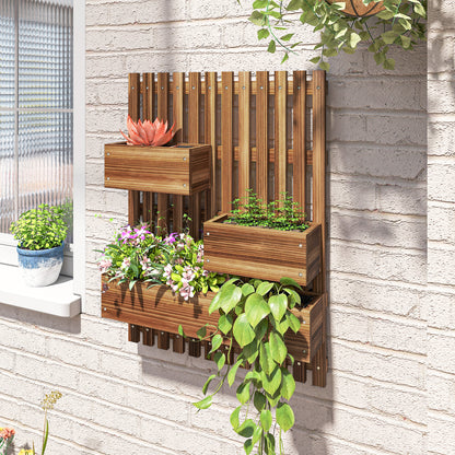 Outsunny Jardinera De Pared Con Enrejado De Madera 3 Macetas Móviles 60x16x80 Cm_4