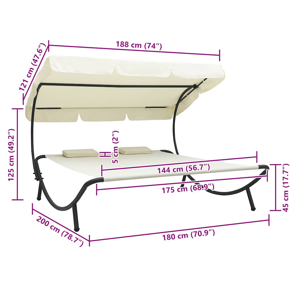 Vidaxl Tumbona De Exterior Con Dosel Y Almohadas Blanco Crema_2