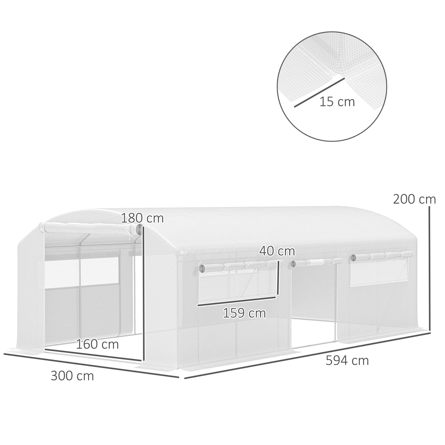 Outsunny Invernadero De Exterior 6x3x2 M Con 6 Ventanas De Malla Blanco_2