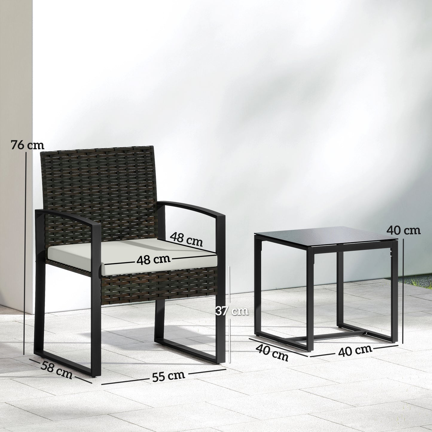 Outsunny Muebles De Jardín Con 2 Sillas Con Cojines Lavables Y Mesa De Vidrio_2
