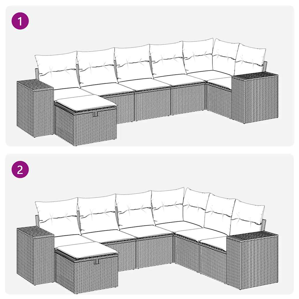 Set Sofás De Jardín 7 Piezas Y Cojines Ratán Sintético Beige / Vetonek_4