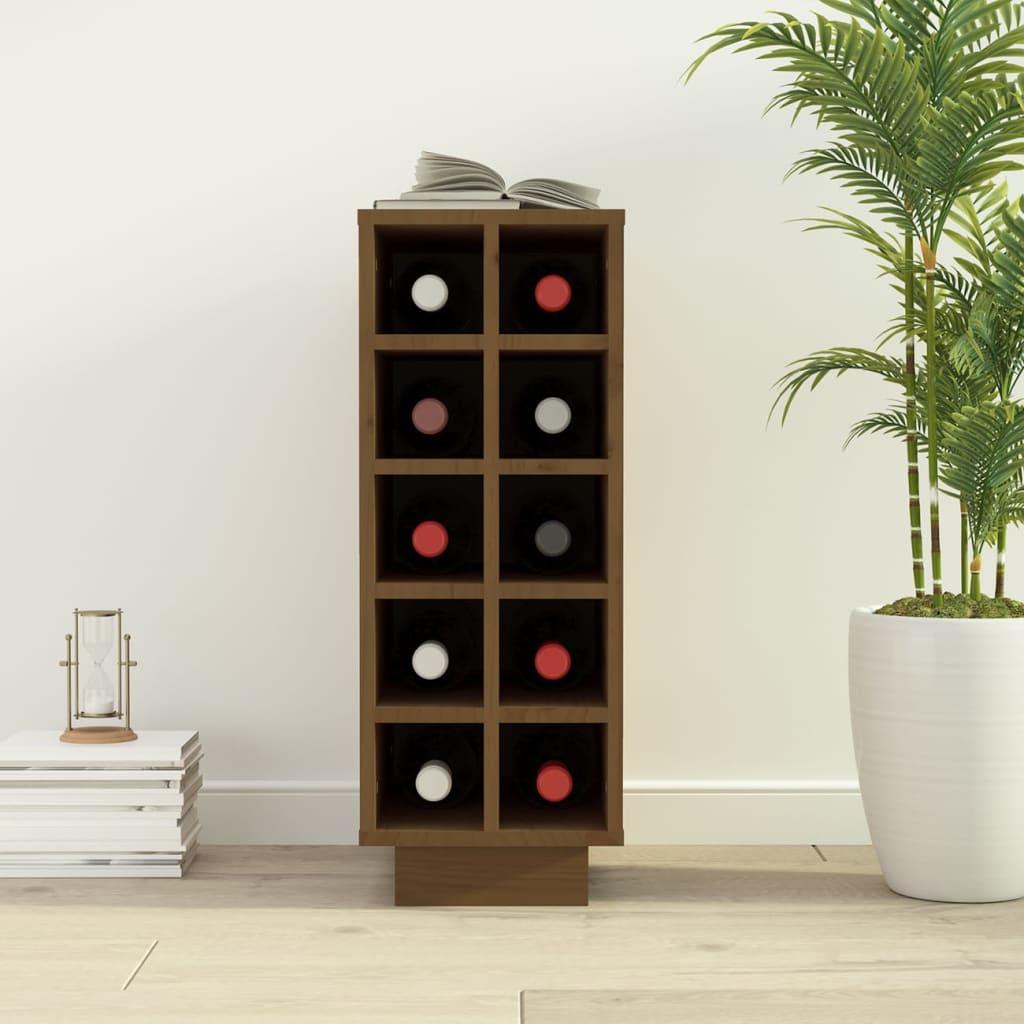 Botellero Madera Maciza De Pino Marrón Miel 23x34x61 Cm_2