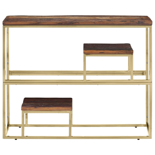 Mesa Consola Acero Inoxidable Madera Maciza Traviesa Dorado_0