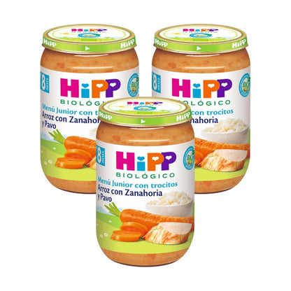 Pack x 3 Tarrito de arroz con zanahoria y pavo bio +8 meses HiPP 220 g