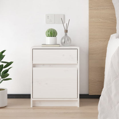 Mesita De Noche Madera Maciza De Pino Blanca 40x31x50 Cm_1
